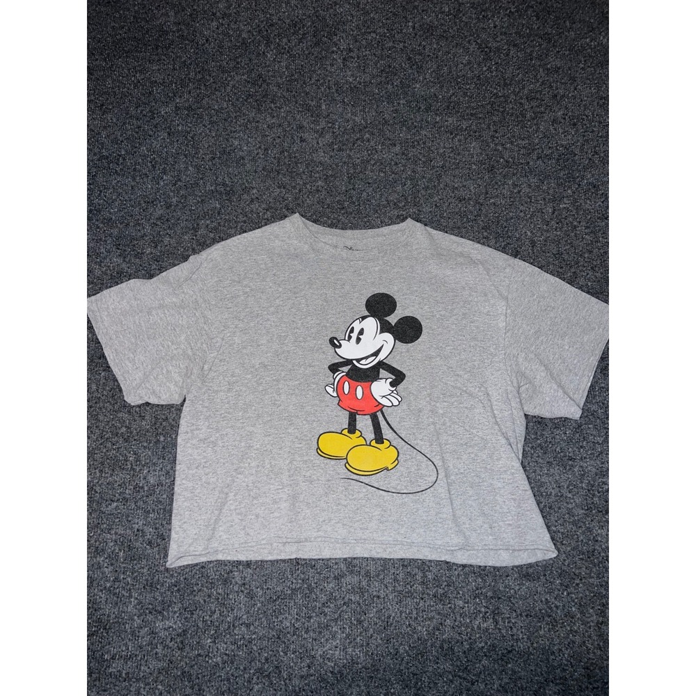 Disney Mickey Mouse Cropped Graphic T-Shirt Heather Gray Size Medium RN 71868